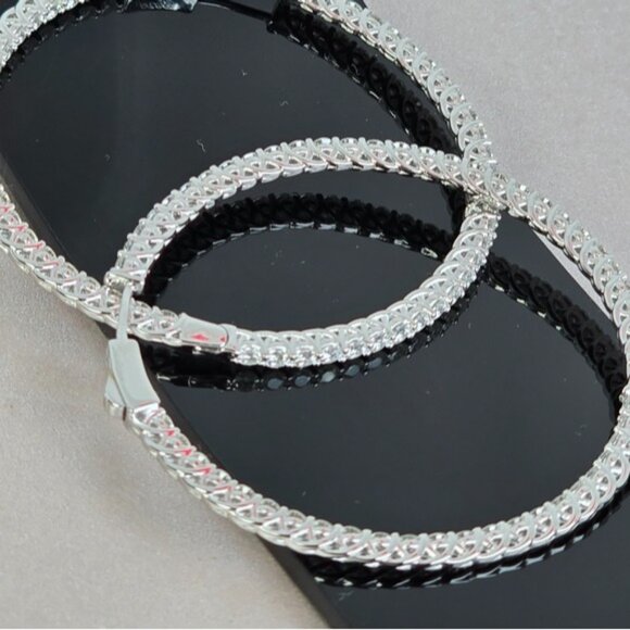 925 Sterling Silver Large Hoop Earrings 4.5cm with Genuine Moissanite Gemstone - Picture 10 of 12